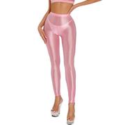 Women's Shiny Leggings, High Waist Tummy Control Glossy Yoga Sports Pants, Stretchy Foil Metallic Spandex Tights for 80s Disco, Slim Fit Solid Full Length Trousers for Dancewear Nightclub Rave Party