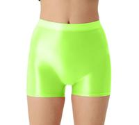 Women's Shiny Oily Boyshort Panties Glossy High Waist Boxer Shorts Solid Elastic Underpants, 05-Pink, M