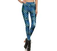 Womens Shiny Rainbow and Mermaid Legging Ladies Elasticated Waist Plain and Printed Shiny Legging Stretchy Metallic PVC Retro Pant Casual Wear Fancy Party Wear Printed Bottoms Plus Size