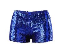 Women's Shiny Sequin Shorts High Elastic Waist Sparkly Slim Fit Shorts Solid Glitter Sparkly Party Hot Pants Metallic Performance Bottom Festivals Outfits Night Clubwear Streetwear Blue