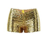 Women's Shiny Sequin Shorts High Elastic Waist Sparkly Slim Fit Shorts Solid Glitter Sparkly Party Hot Pants Metallic Performance Bottom Festivals Outfits Night Clubwear Streetwear Gold