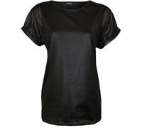 Womens Shiny Wet Look PVC PU Ladies Turn Up Short Sleeve T-Shirt Top - Black - 12-14