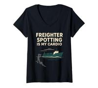 Womens Ship Spotter Container Ship Cargo Vessel Marine Tracking V-Neck T-Shirt