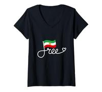 Women's Shir o Khorshid Free Iran Lion and Sun Flag Persian Heritage V-Neck T-Shirt