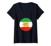 Women's Shir o Khorshid Iran Lion & Sun Emblem Persian Flag Symbol V-Neck T-Shirt