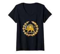 Women's Shir o Khorshid Iran Lion & Sun Flag Emblem Persian Heritage V-Neck T-Shirt