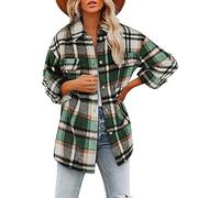 Women's Shirt Jacket Check Flannel Shirt Lumberjack Shirt, Oversized Blouse Button Coat Women's Checked Long Sleeve Shirt, Checked Jacket Women's Fleece Shirt (Color : Green B, Size : S)