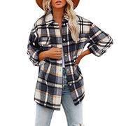 Women's Shirt Jacket Check Flannel Shirt Lumberjack Shirt, Oversized Blouse Button Coat Women's Checked Long Sleeve Shirt, Checked Jacket Women's Fleece Shirt (Color : Blue B, Size : S)