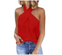 Women's Shirt Short Sleeve Fashion Plain Sleeveless Halterneck Vest Top for Women Nowitzki Shirt, RD1, XXL