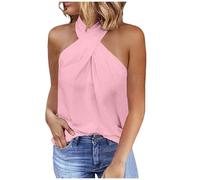 Women's Shirt Short Sleeve Fashion Plain Sleeveless Halterneck Vest Top for Women Nowitzki Shirt, RD2, XXL