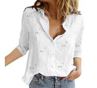 Women's Shirt with Button Placket, V-Neck, Long Sleeve, Graphic, Flower, Summer, Breathable, Casual Top, Long Sleeve Print Tops, Colourful Hawaii Floral Pattern, Lapel Shirt, White, XL