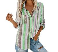 Womens Shirts and Blouses Uk Sale, Plus Size Casual Striped Tunic Tops Long Sleeve Button down Shirts with Chest Pocket Loose Ladies Blouses Autumn Tops Lapel Neck Women Striped T Shirt Gift for Women