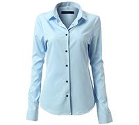 Womens Shirts Button Down Slim Fit Dress Shirts Basic Long Sleeve Bamboo Fiber Formal Casual Shirts Blouses, Light Blue, 8