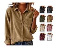 Womens Shirts Corduroy Button Down Shacket Casual Long Sleeve Blouse Solid Colour Lapel Boyfriend Retro Shirts Cozy Fashion Women’s Clothing Oversized Elegant Ladies Tops With Pockets Autumn Winter