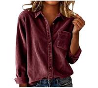 Womens Shirts Corduroy Button Down Shacket Casual Long Sleeve Blouse Solid Colour Lapel Boyfriend Retro Shirts Cozy Fashion Women’s Clothing Oversized Elegant Ladies Tops With Pockets Autumn Winter