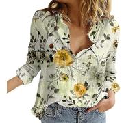 Women's Shirts Floral Print Button Down Shirt Fashion Lightweight Long Sleeve Blouse Spring Summer Casual Tops Elephant Shirt for Women (Beige, XL)