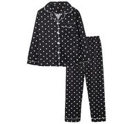 Womens Shirts Pyjamas Ladies Button Through Pyjamas Lovely Spot Printing Sleepwear Classic Fit Lapel Sleepwear Collar Long Sleeve Pyjama Traditional Basic Sleepwear 2 Piece Ladies Nightwear Black