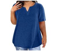 Women's Shirts Retro Lace Patchwork Bow V-Neck Three Quarter Blouses Top T-Shirt Ladies Plus Size Cute Hoodies Oversized Tshirts Trendy Loose Sweatshirts UK Hippie Tops for Women UK Tees (Blue,XXL)