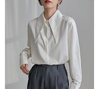 Womens Shirts,Women'S Satin Silk Shirt Vintage White Turn Down Collar Chic Blouse Cardigan Jacket Elegant Charm Office Business Blouse Long Sleeve Button Down Blouses Casual Tunic Tops Streetwear ,X