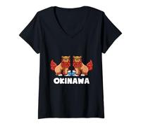 Womens Shisa Dog Okinawa V-Neck T-Shirt