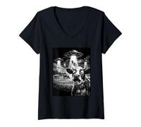 Women's Shocked Cow UFO Abduction Alien Spaceship Encounter V-Neck T-Shirt