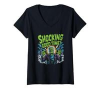 Womens Shocking Good Times Frankenstein Monster Halloween Horror V-Neck T-Shirt