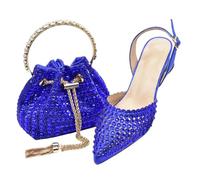 Women's Shoe and Bag Set Italian Design Pumps with Rhinestones, Perfect for Nigerian Weddings Parties Blue
