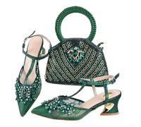 Women's Shoe and Bag Set Italian Nigerian Style Pointed Toe Slippers with Crystal for Parties