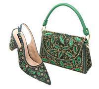 Women's Shoe and Bag Set Nigerian Style Heels with Rhinestone Handbag, Italian Design for Weddings