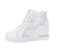 Women's Shoe Platform Sneakers with Lace Up Design and Hidden Heel for Casual Comfort and Stylish Support White