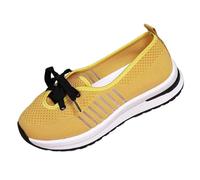 Womens Shoe Women's Fly Weaving Middle Elderly Weaving Mesh One Footsteps Lightweight Non Slip Comfortable Walking Breathable Shoes Yellow