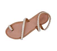 Women's Shoes 43 Red Glitter Women's Europe And The States Clip Toe Pearl Flat Sandals Female Border Of Hair Large Size Foreign Trade Beach Sandals Wedge Heel Shoes Women 42, brown, 10 UK