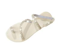 Women's Shoes 43 Red Glitter Women's Europe And The States Clip Toe Pearl Flat Sandals Female Border Of Hair Large Size Foreign Trade Beach Sandals Wedge Heel Shoes Women 42, White, 10 UK