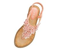 Women's Shoes Blue Women's Spring and Pearls Bohemian Style Flat Sandals Women's Shoes Elegant Black with Heel, RD2, 8.5 UK