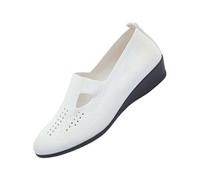 Womens Shoes Ethnic Casual Shoes Summer Fashion Hollow Breathable Flat Heel Soft Sole Casual Shoes Womens Navy Flat Shoes Size 6 (White, 6)
