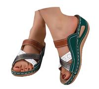 Women's Shoes Leopard Print Women's Sandals Europe and the States with Spelling Colour One Word Female Sandals Women's Black Shoes, Green, 4 UK