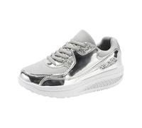 Women's Shoes Moccasins with Glitter in Gold and Silver, Stylish, Lightweight Hiking Shoes with Round Toe for Men, Commuting, Travel, Fitness, Couples, Wearing Idea Shoes Women, Blue, 36, silver, 6 UK