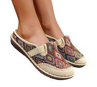 Women's Shoes Pumps Flat Mules Single Shoes Slip-On Loafers Canvas Shoes Comfortable Breathable Casual Shoes Retro Embroidered Pumps Shoes Lightweight Walking Shoes Flat Shoes, red, 4