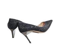 Women's Shoes Shallow Mouth Pointed Tip Shining Sequins Sexy and Thin Foreign Style High Heels(Black 7CM,40)