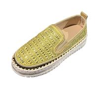 Women's Shoes Shiny Platform Loafers | Slip On Multilayer Rhinestone Round Toe Pull Back Thick Notched Sole | Urban Style for City Going Out Daily, 01 Yellow, 4 UK