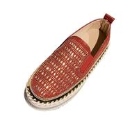 Women's Shoes Shiny Platform Loafers | Slip On Multilayer Rhinestone Round Toe Pull Back Thick Notched Sole | Urban Style for City Going Out Daily, 01 Red, 4 UK