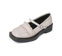 Womens Shoes Shoes Split Leather Buckle Strap Med Heels Dress Party Uniform Pumps Black Beige