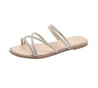 Women's Shoes Silver 40 Women's Glitter Decor Flat Sandals Strappy Slides Open Toe Slippers Orthopaedic Shoes Women 36, khaki, 4 UK