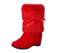 Womens Shoes Size 9 Wish Foreign Trade Slope Heel High Heel Boots Plus Size Red and White Boots Mid Calf Boots Women Size 6 (Red, 4)