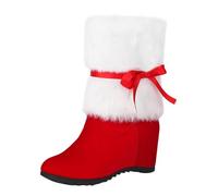 Womens Shoes Size 9 Wish Foreign Trade Slope Heel High Heel Boots Plus Size Red and White Boots Mid Calf Boots Women Size 6 (White, 6)