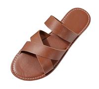 Women's Shoes Slippers Women's Flip Flops Round Head Strap Outdoor Beach Casual Sandals Leopard Print Shoes, brown, 7 UK