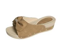 Women's Shoes, Slippers, Women's Slippers, Spring and Wedge Heel, Bow Sandals, One Word, Fish Mouth, Lightweight and Comfortable Leisure Sandals, Platform Shoes, Women's Black Patent, khaki, 8.5 UK