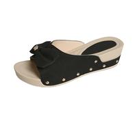 Women's Shoes, Slippers, Women's Slippers, Spring and Wedge Heel, Bow Sandals, One Word, Fish Mouth, Lightweight and Comfortable Leisure Sandals, Platform Shoes, Women's Black Patent, black, 10 UK