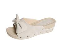Women's Shoes, Slippers, Women's Slippers, Spring and Wedge Heel, Bow Sandals, One Word, Fish Mouth, Lightweight and Comfortable Leisure Sandals, Platform Shoes, Women's Black Patent, White, 10 UK