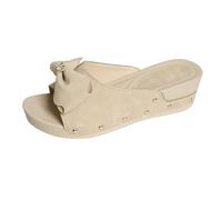 Women's Shoes, Slippers, Women's Slippers, Spring and Wedge Heel, Bow Sandals, One Word, Fish Mouth, Lightweight and Comfortable Leisure Sandals, Platform Shoes, Women's Black Patent, beige, 8 UK